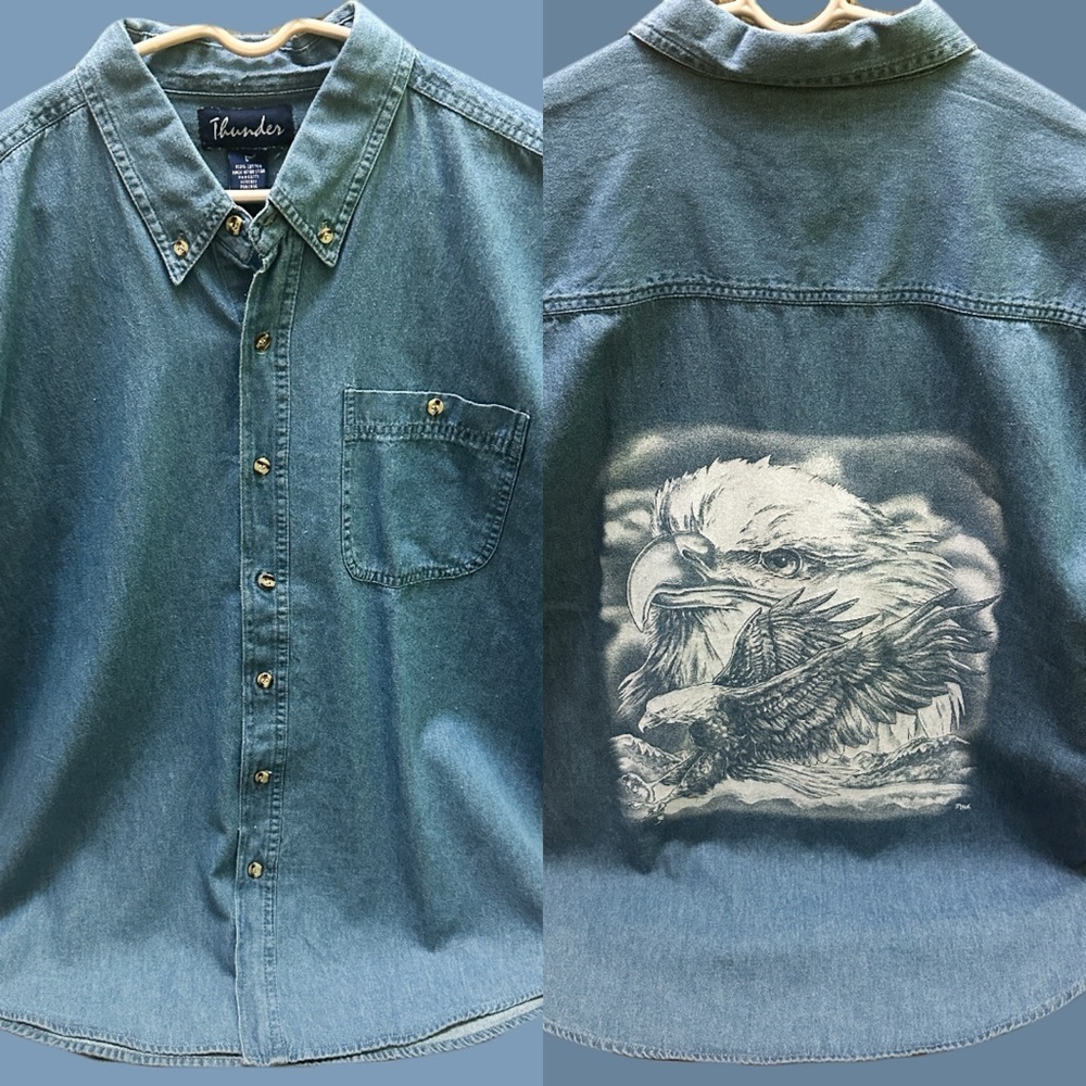 Thunder Blue Denim Shirt with Eagle Design size L Men’s